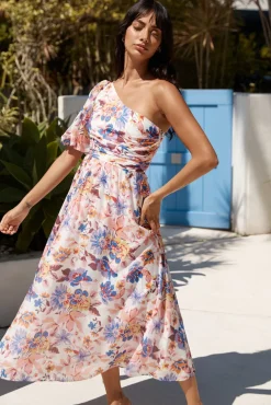 Chin Up One Shoulder Maxi Dress Purple