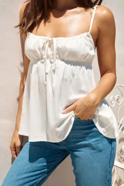 Clarabelle Linen Cami Top White