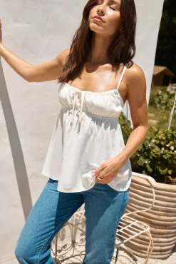 Clarabelle Linen Cami Top White