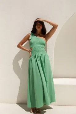 Close Up One Shoulder Maxi Dress Green
