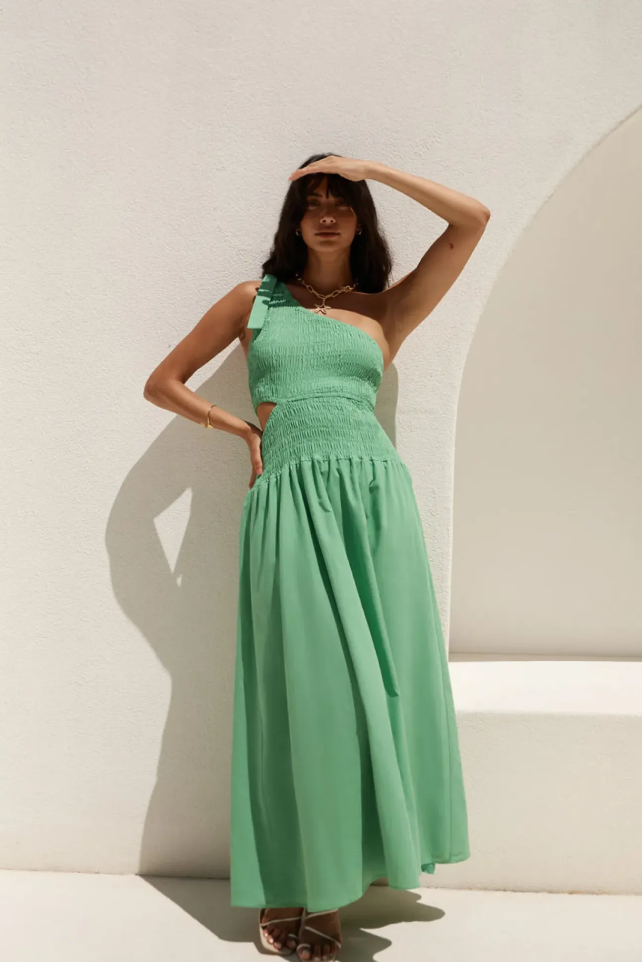 Close Up One Shoulder Maxi Dress Green