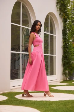 Close Up One Shoulder Maxi Dress Hot Pink