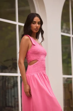 Close Up One Shoulder Maxi Dress Hot Pink