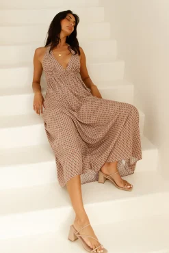 Cobbled Streets Halter Maxi Dress Brown