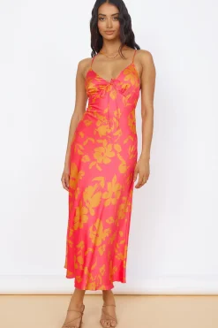 Colorful Memories Satin Maxi Dress Red