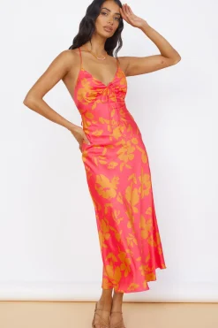 Colorful Memories Satin Maxi Dress Red