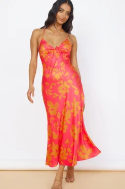 Colorful Memories Satin Maxi Dress Red