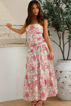 Cottage Living Strapless Maxi Dress Pink