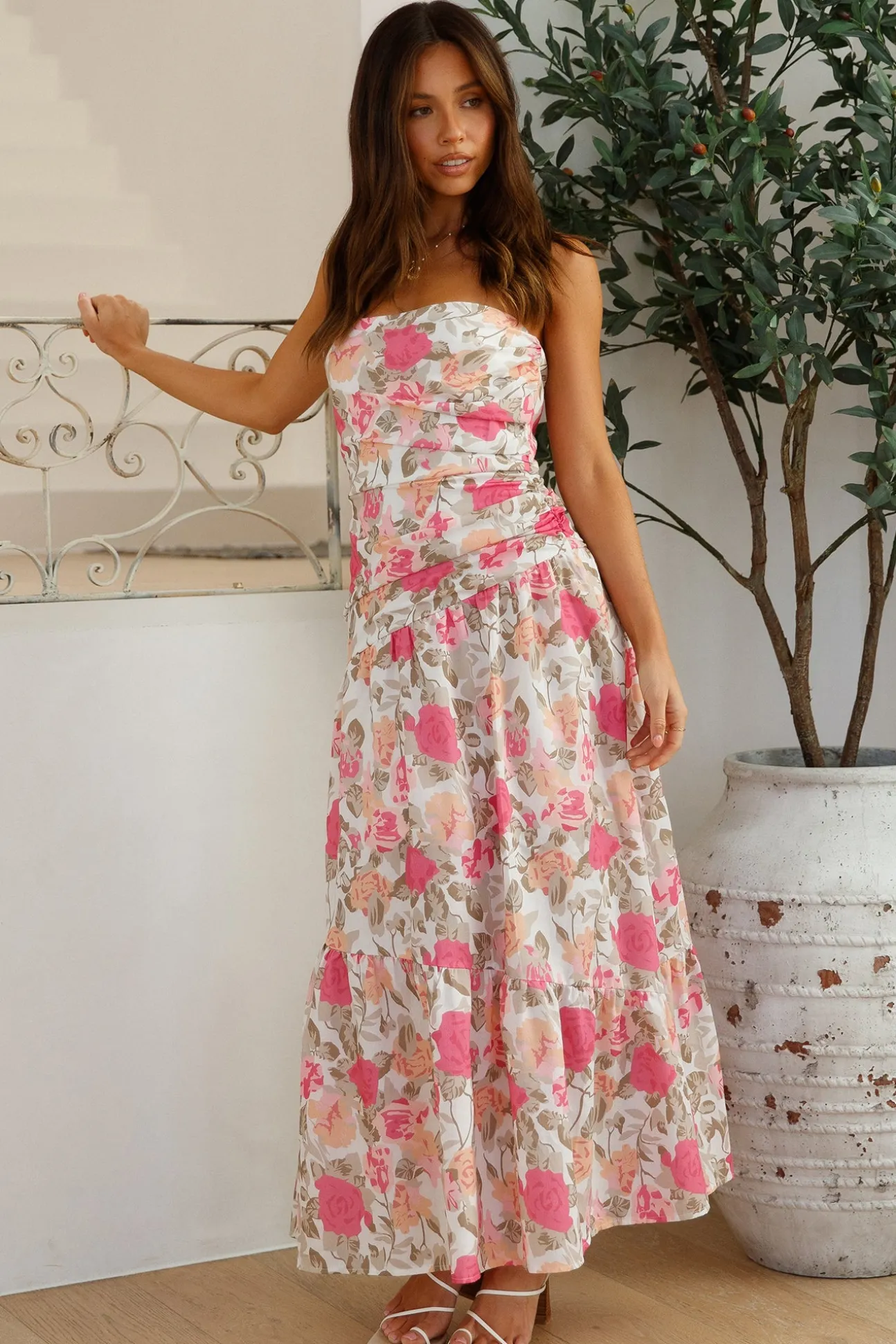 Cottage Living Strapless Maxi Dress Pink