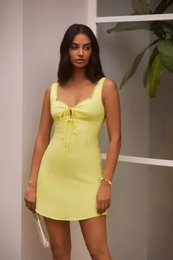 Dainty Romantic Linen Mini Dress Yellow