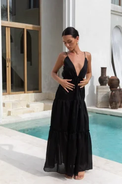 Dance In The Dark Halter Maxi Dress Black