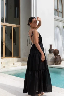 Dance In The Dark Halter Maxi Dress Black