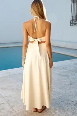 Dance With Me Halter Maxi Dress Cream