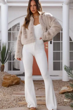 Day By Day Faux Fur Cropped Jacket Beige