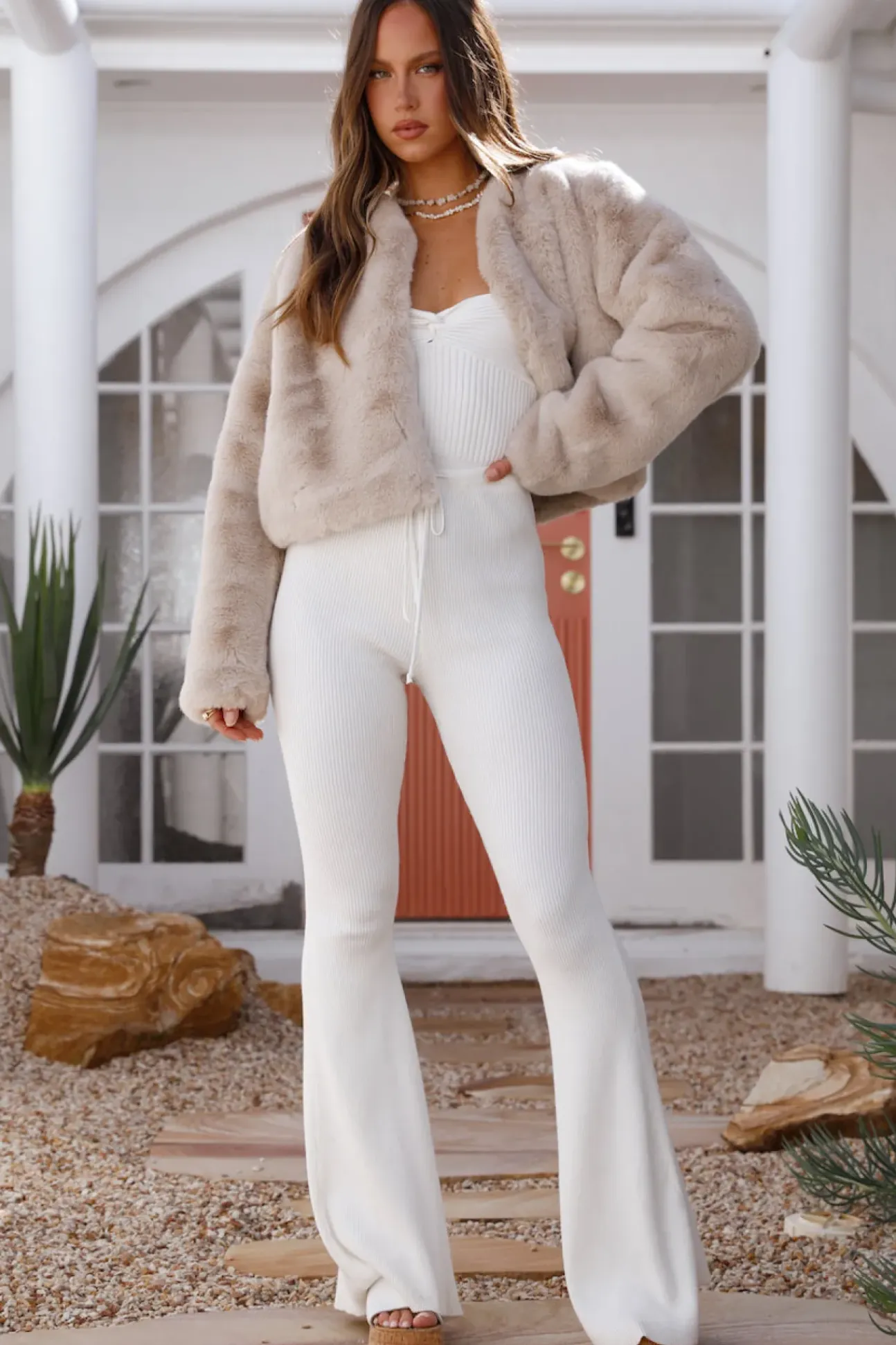 Day By Day Faux Fur Cropped Jacket Beige
