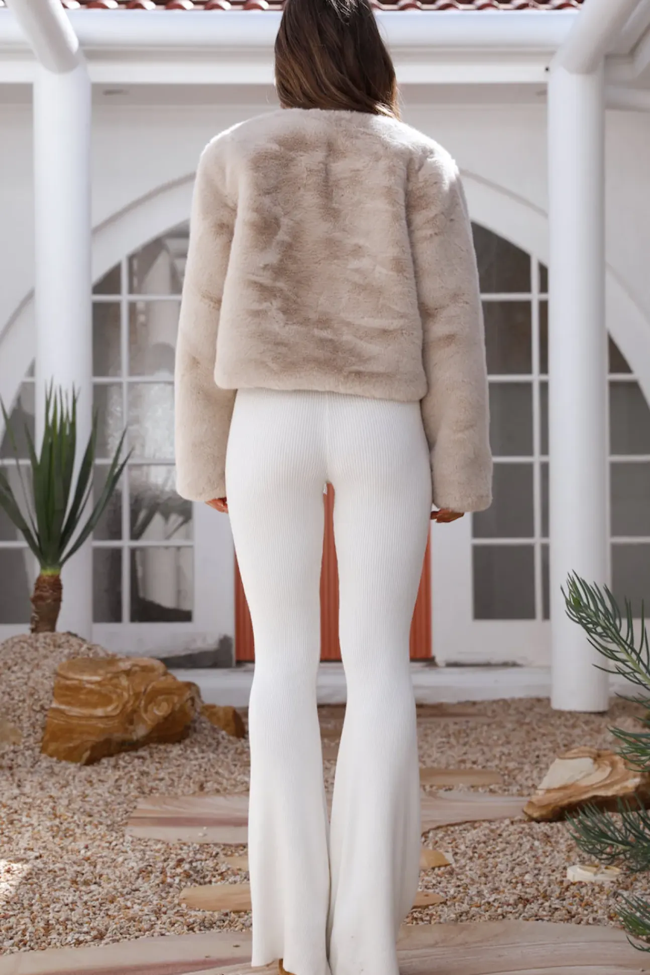 Day By Day Faux Fur Cropped Jacket Beige