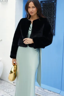 Day By Day Faux Fur Cropped Jacket Black