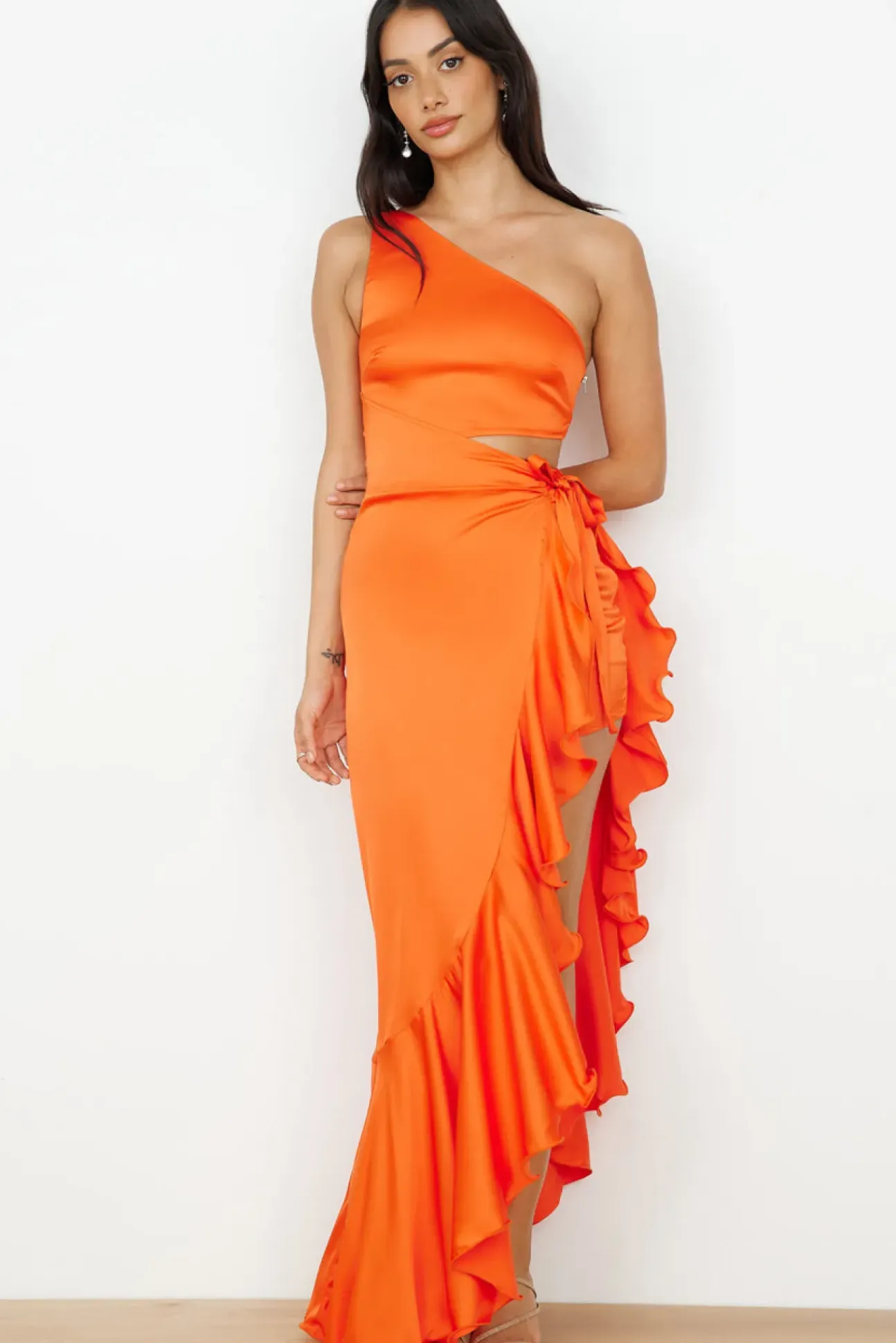 DEAR EMILIA In My Glamour Satin Maxi Dress Red