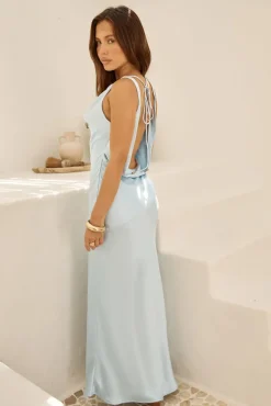 Dear Me Satin Maxi Dress Blue