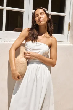 Deep Breaths Strapless Maxi Dress White