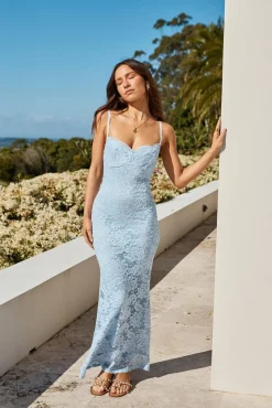 Dinner Plans Lace Maxi Dress Blue