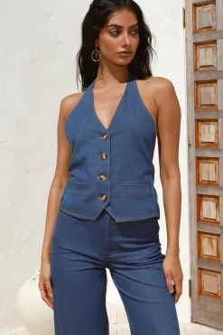 Dirt Bike Halter Top Denim
