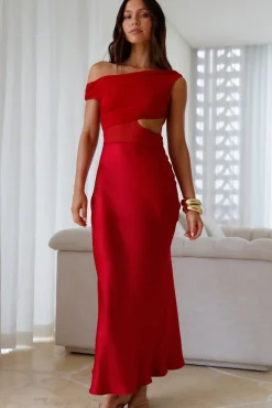 Dreamer’s Path Off The Shoulder Maxi Dress Red