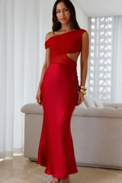 Dreamer’s Path Off The Shoulder Maxi Dress Red