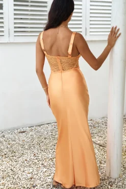 Drinks At Sunset Satin Maxi Dress Orange