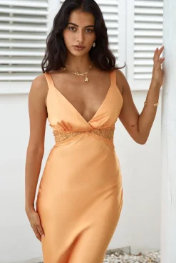 Drinks At Sunset Satin Maxi Dress Orange