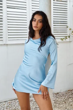 Elegant Evenings Satin Mini Dress Blue