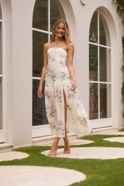 Enchanted Elegance Strapless Maxi Dress in Butter