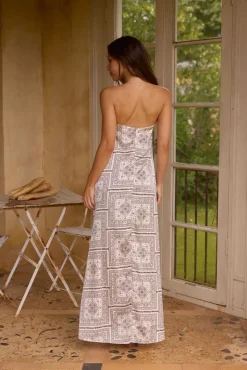 Exotic Nights Strapless Satin Maxi Dress Beige