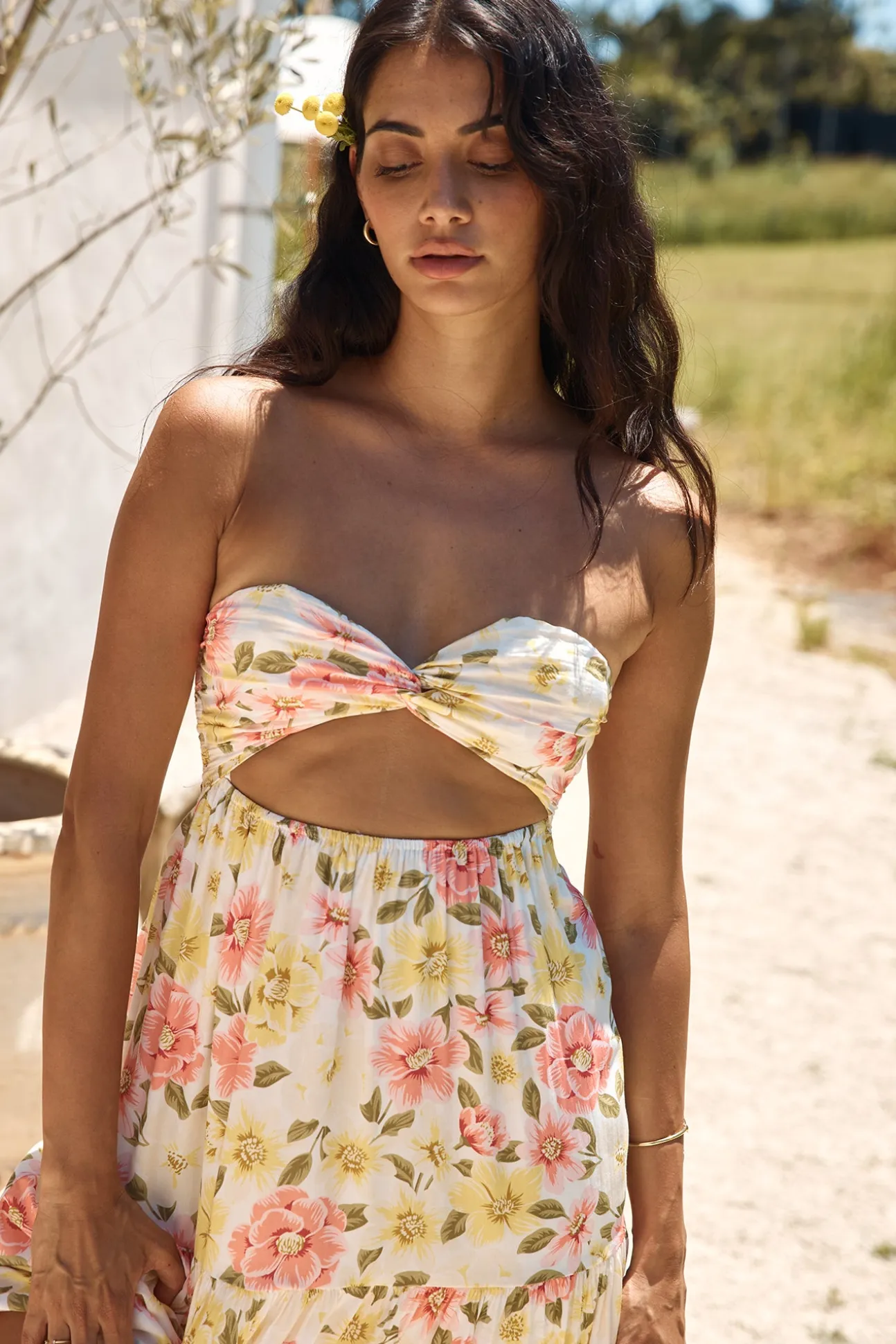 Field Wanderer Strapless Maxi Dress Yellow