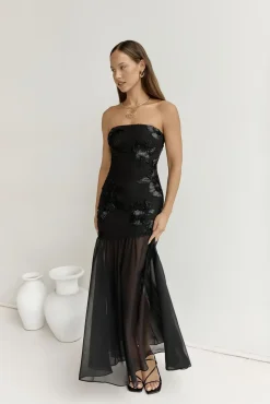 First Class Feelings Strapless Maxi Dress Black