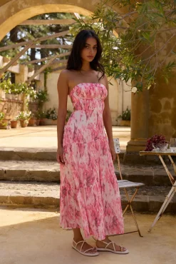 Floral Dreams Strapless Maxi Dress Pink