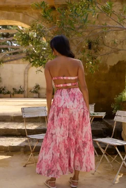 Floral Dreams Strapless Maxi Dress Pink