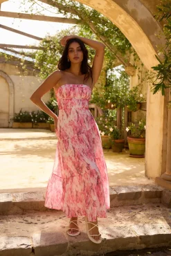 Floral Dreams Strapless Maxi Dress Pink