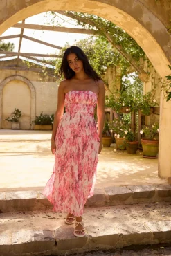 Floral Dreams Strapless Maxi Dress Pink