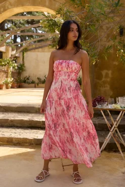 Floral Dreams Strapless Maxi Dress Pink