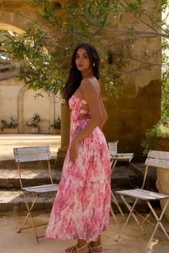 Floral Dreams Strapless Maxi Dress Pink