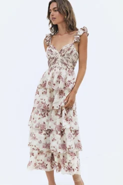 Florienne Tiered Midi Dress Mauve