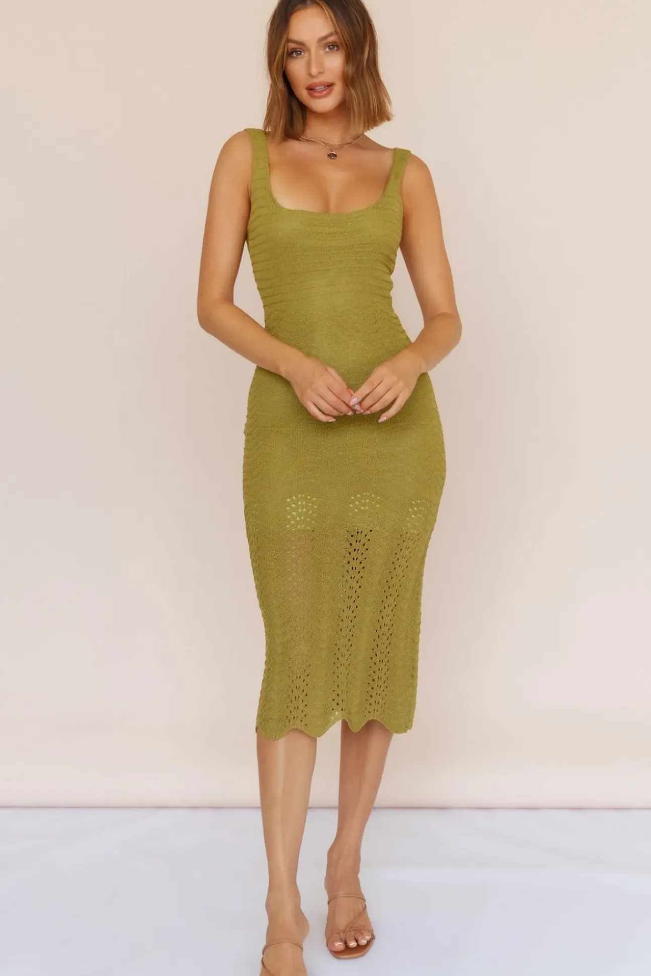 Flowing In Between Midi Dress Olive