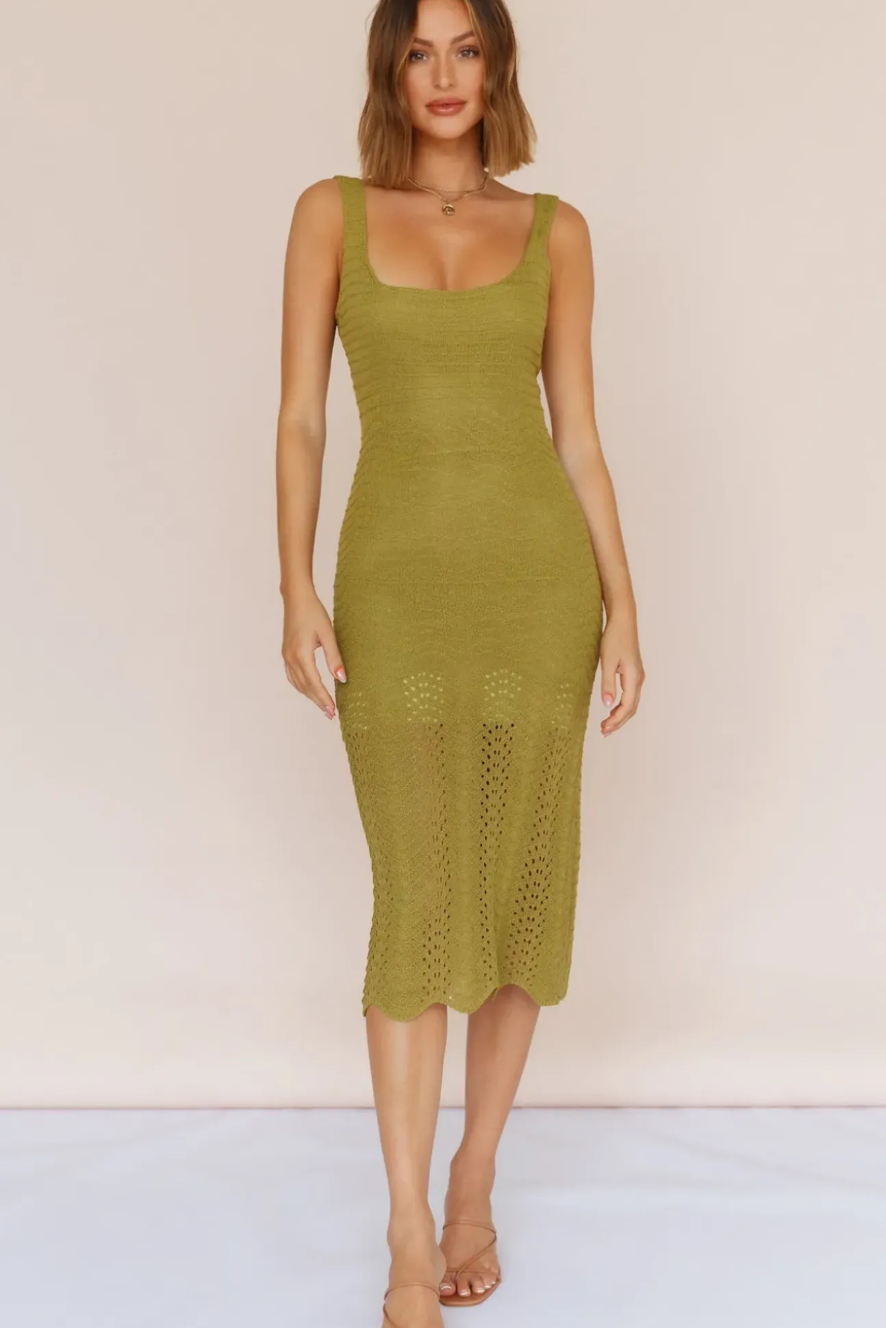 Flowing In Between Midi Dress Olive