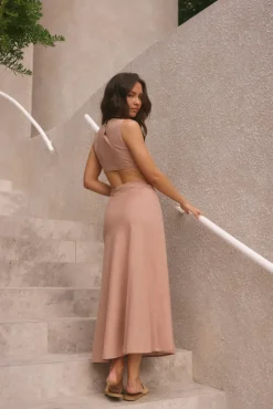 Fluttering Hearts Maxi Dress Tan