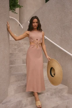 Fluttering Hearts Maxi Dress Tan