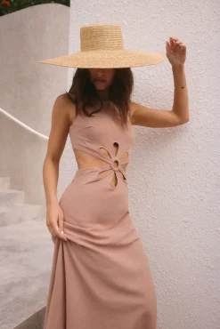 Fluttering Hearts Maxi Dress Tan