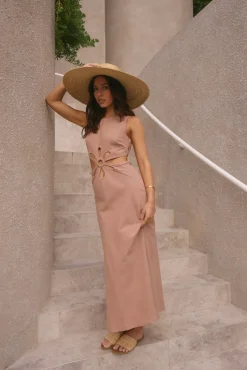 Fluttering Hearts Maxi Dress Tan