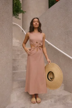 Fluttering Hearts Maxi Dress Tan