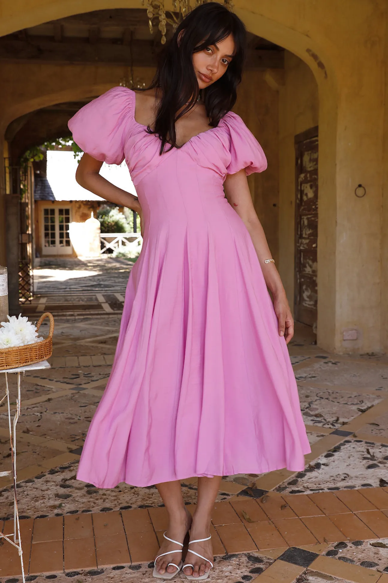 Force of Habit Midi Dress Pink